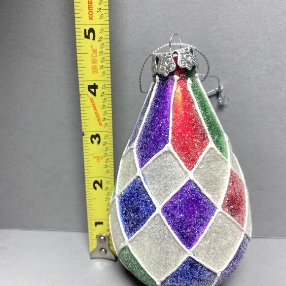 Christmas Ornaments 3 PC Set Multicolored Plastic Ball and Teardrop W/ Sparkles - Picture 10 of 10